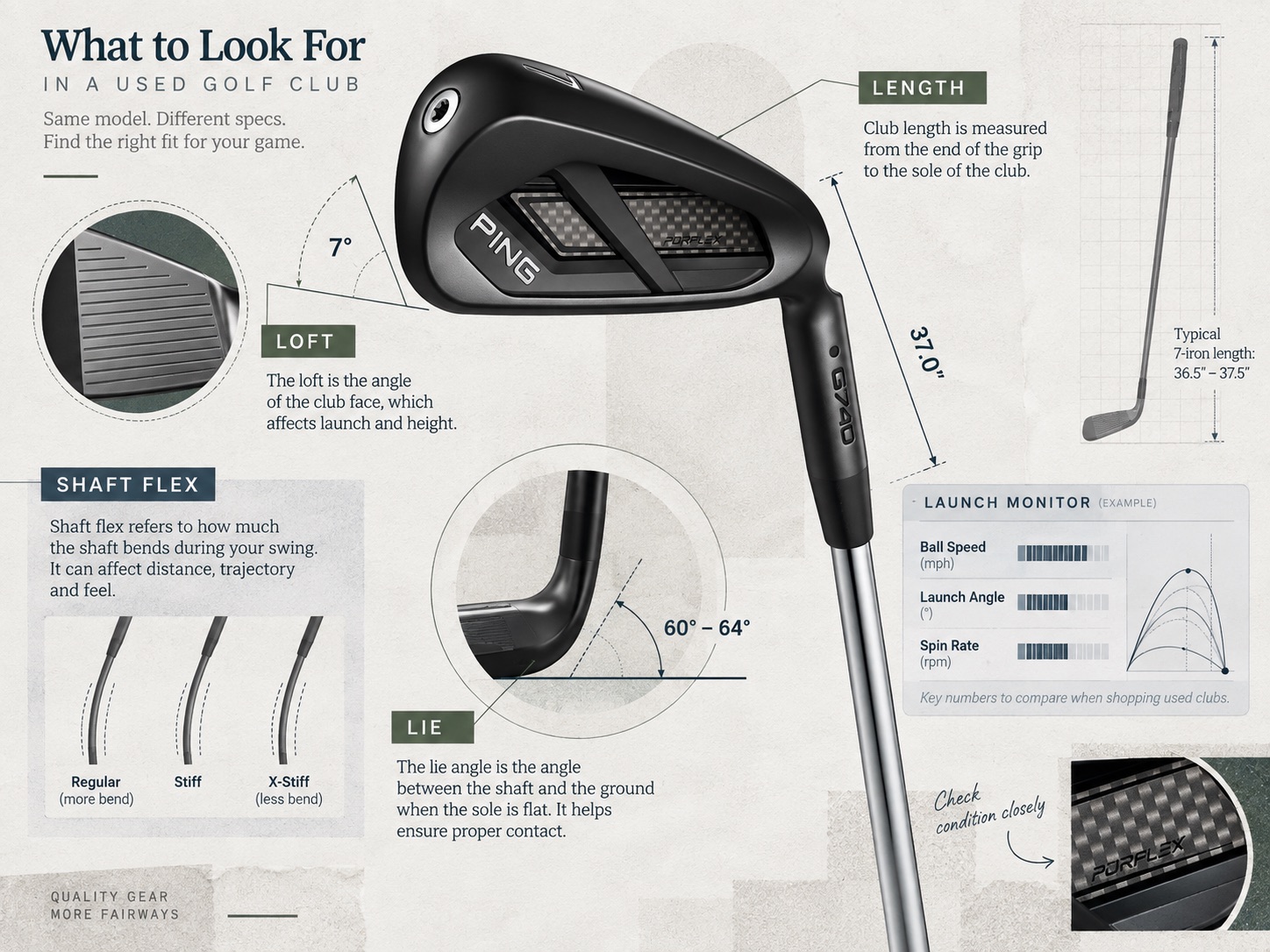 Golf club fitting specs to check when buying used clubs online