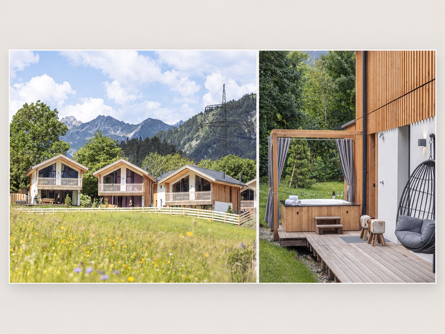 Alpenchalets Biberwier Zugspitze mit modernen Holzchalets, privater Sauna und Bergpanorama