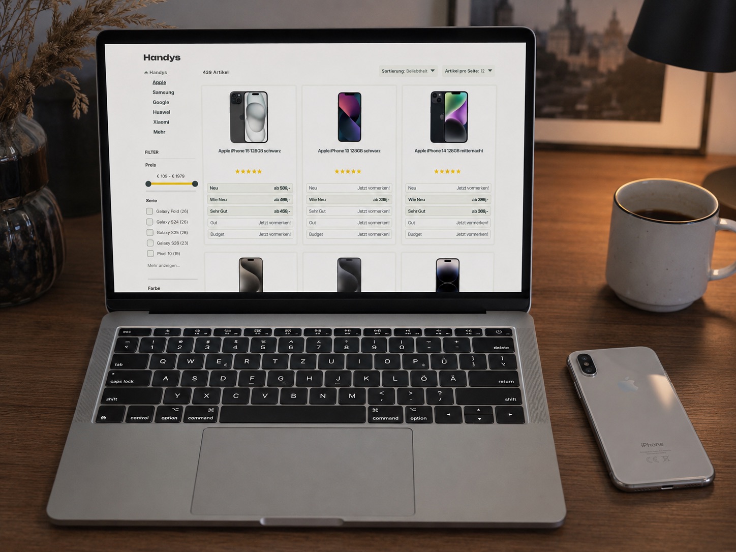 Refurbished iPhones und Android-Smartphones in verschiedenen Zustandsklassen bei asgoodasnew