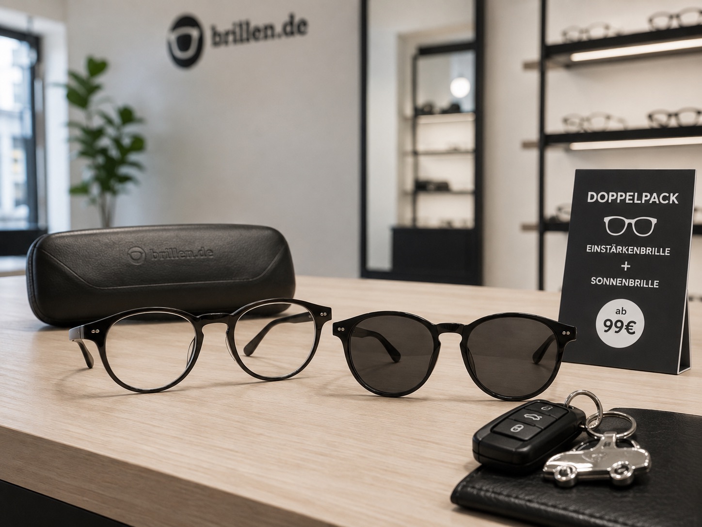 Normale Gleitsichtbrille und Gleitsicht-Sonnenbrille als mögliches brillen.de Doppelpack