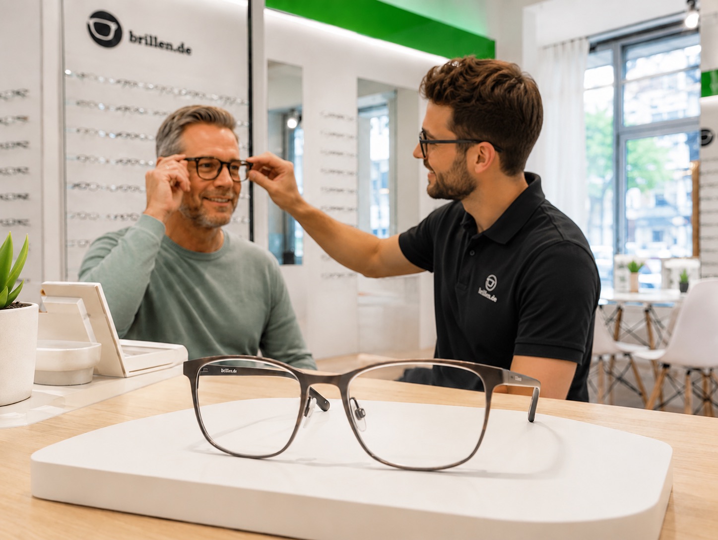Gleitsichtbrille aus dem 59-Euro-Angebot von brillen.de mit Beratung beim Optiker