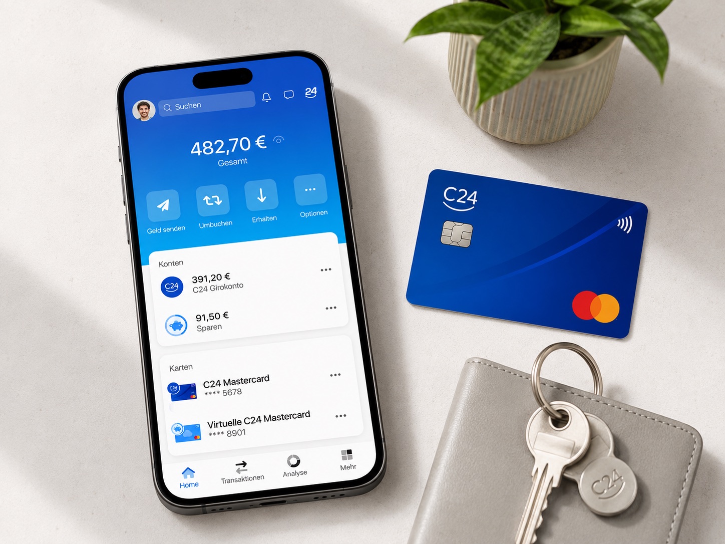 C24 Bank App mit Mastercard und Girokonto-Übersicht