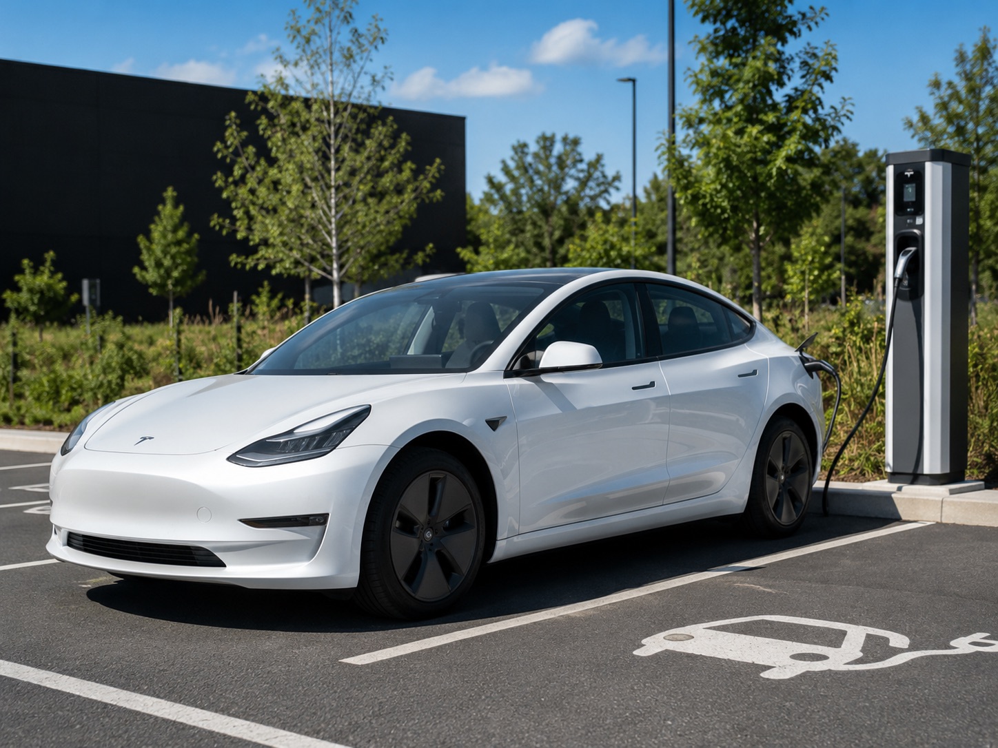 Europcar review — electric rental car connected to a public charging point