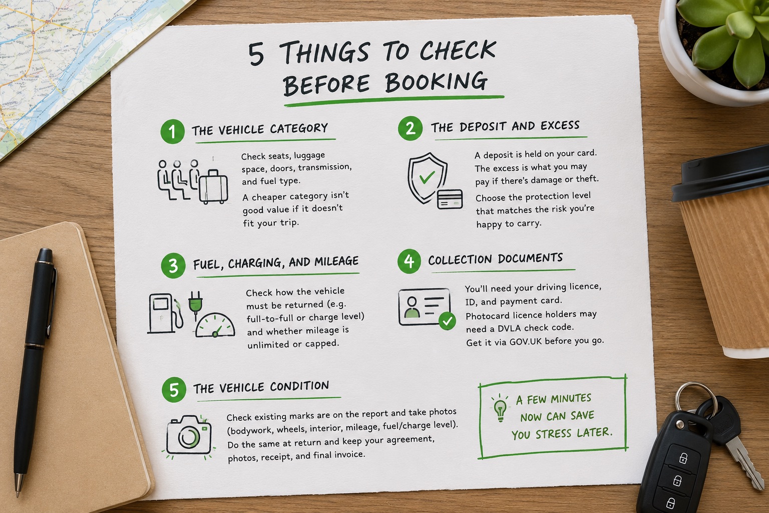 Europcar review — driver photographing a rental car and checking the collection agreement