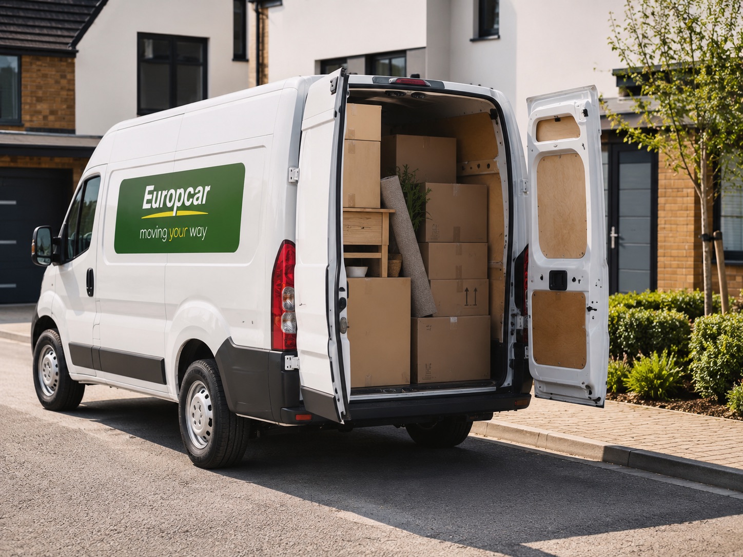 Europcar review — rental van being loaded with boxes for a home move
