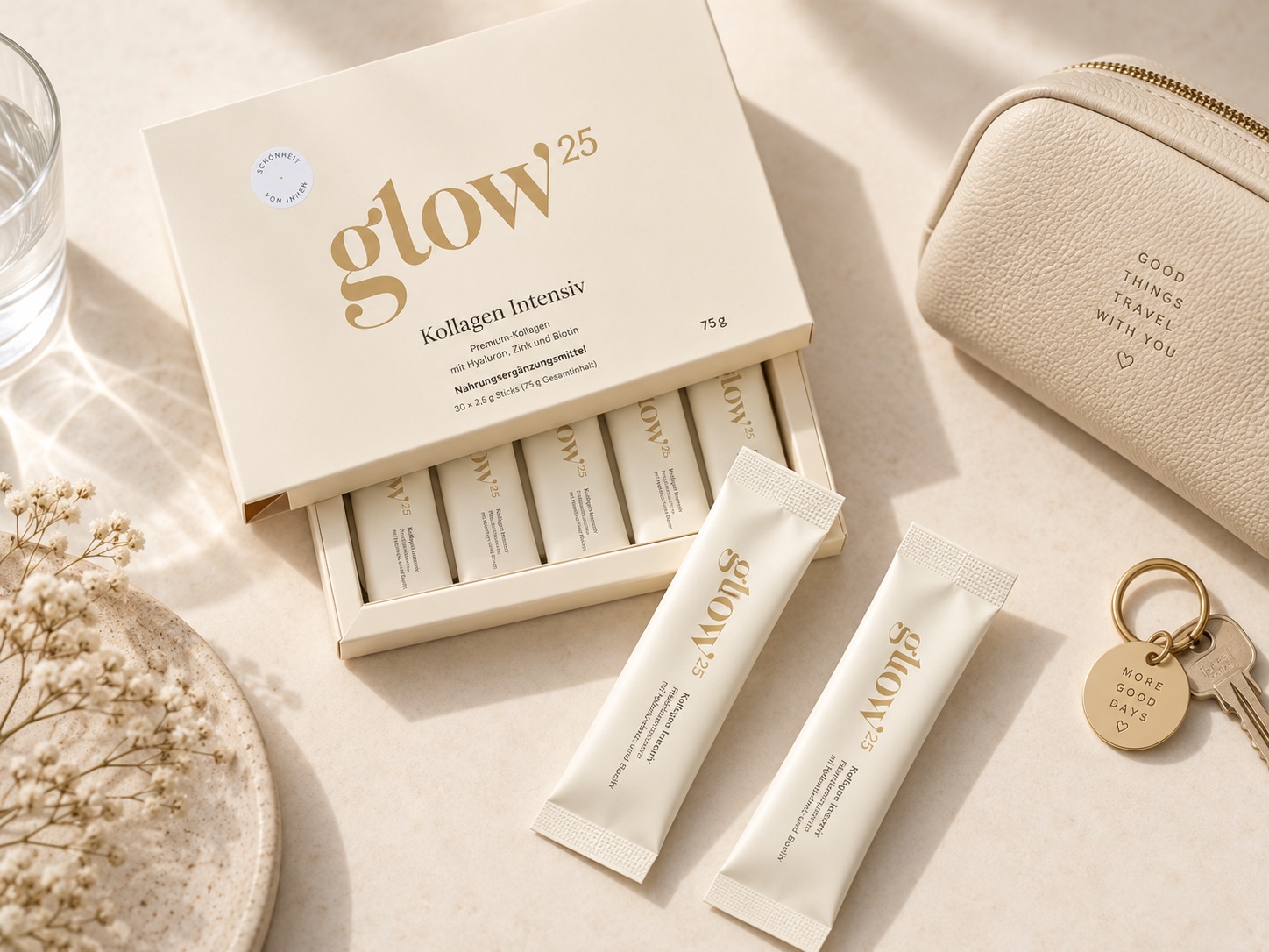 Glow25 Kollagen Intensiv mit einzeln portionierten Kollagen-Sachets für unterwegs