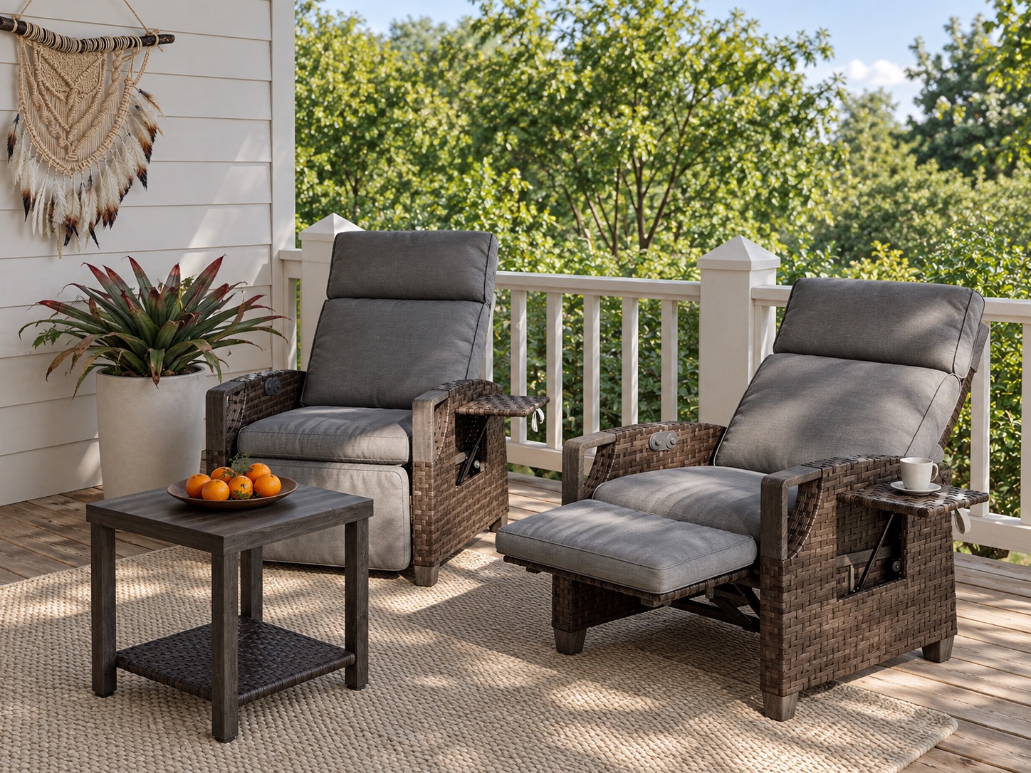 Grand Patio outdoor wicker recliner with adjustable reclining position and cushioned seat