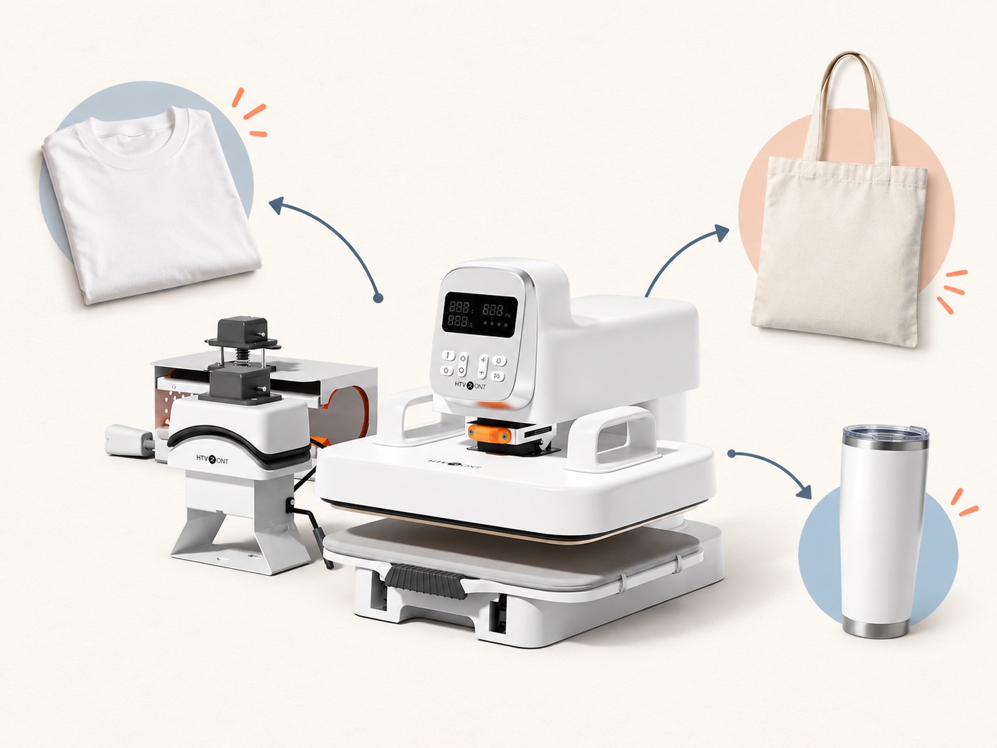 HTVRONT A100 Auto Multi Heat Press for shirts, hats and tumblers