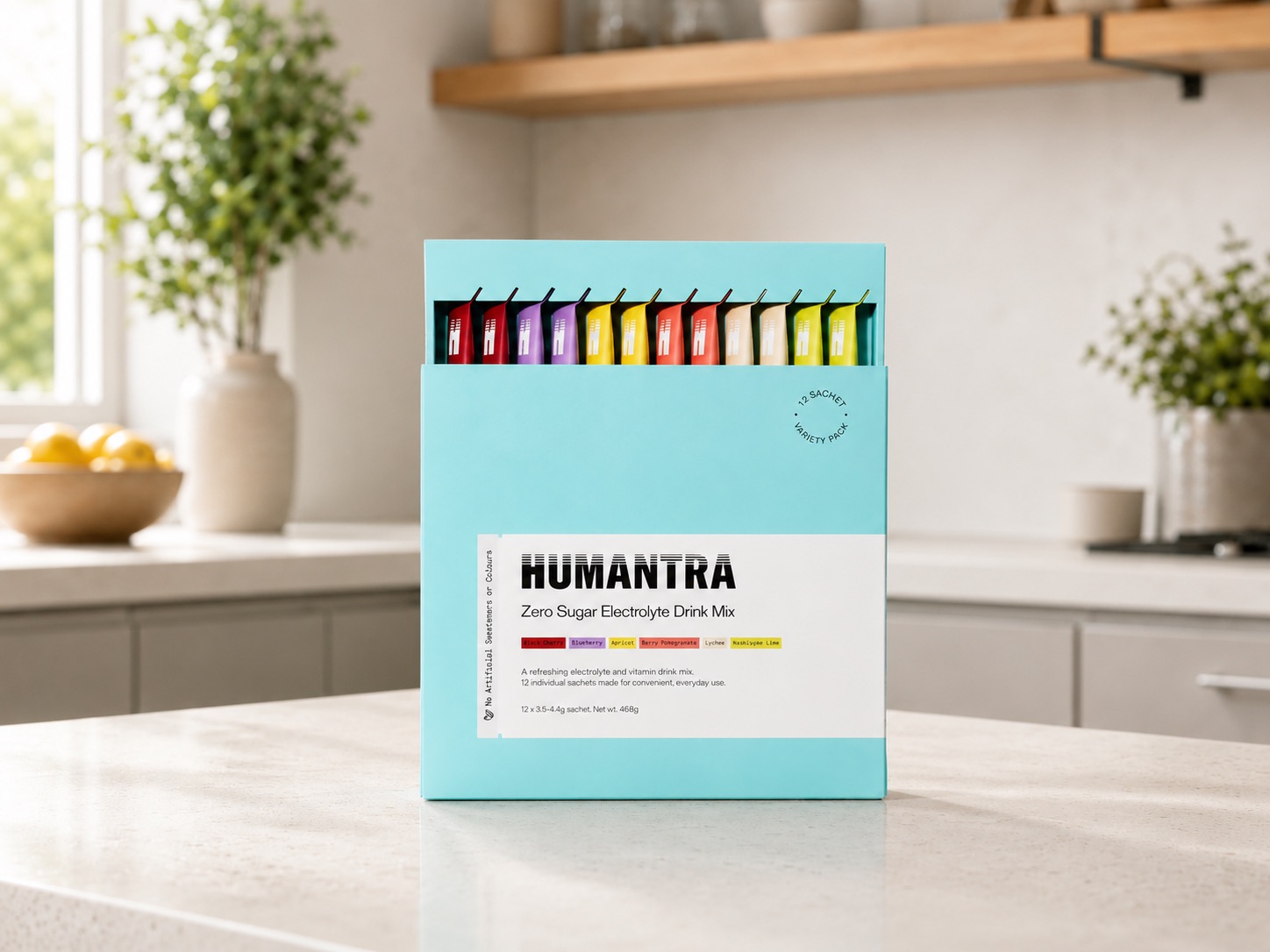 Humantra review — Variety Pack containing 12 electrolyte sachets in six fruit flavours