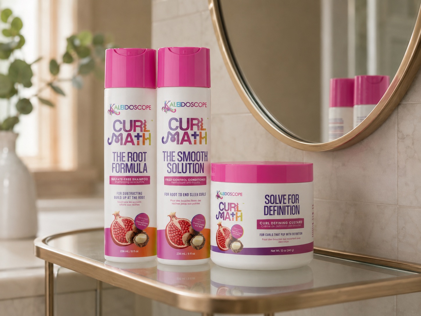 Kaleidoscope Hair Products review — Curl Math shampoo, conditioner, and defining custard