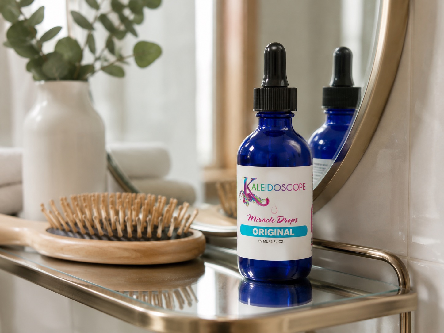 Kaleidoscope Hair Products review — Miracle Drops Original 2 oz scalp oil with dropper