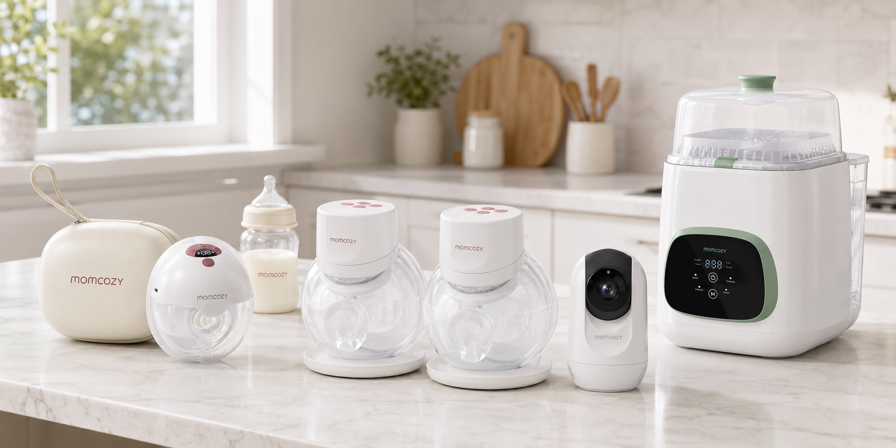 Momcozy review — M5 and S12 Pro breast pumps, KleanPal Pro bottle washer, and BM04 baby monitor