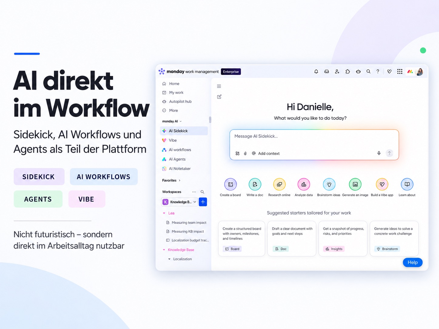 monday AI mit Sidekick, AI Columns, Agents und automatisierten Workflows innerhalb eines Projektboards