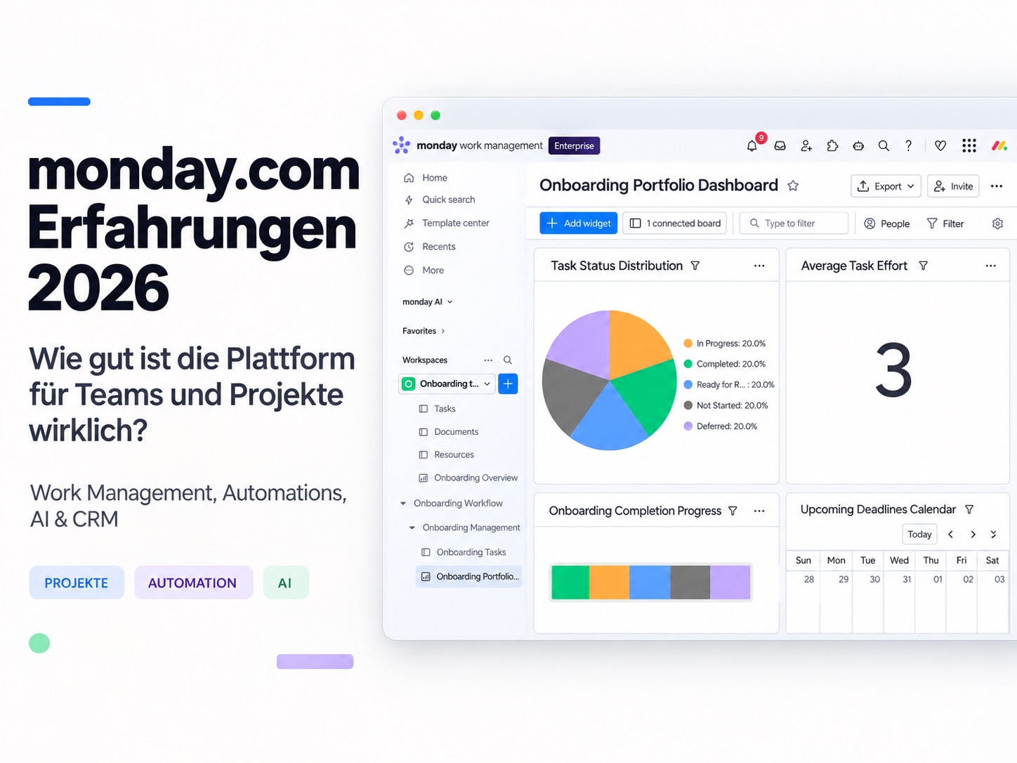 monday.com Work-Management-Plattform mit Projektboards, Aufgaben, Automatisierungen und Dashboards