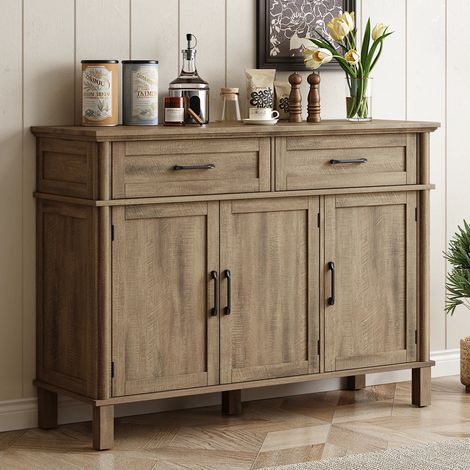 Ohwill wood buffet cabinet with drawers and doors in a modern dining area