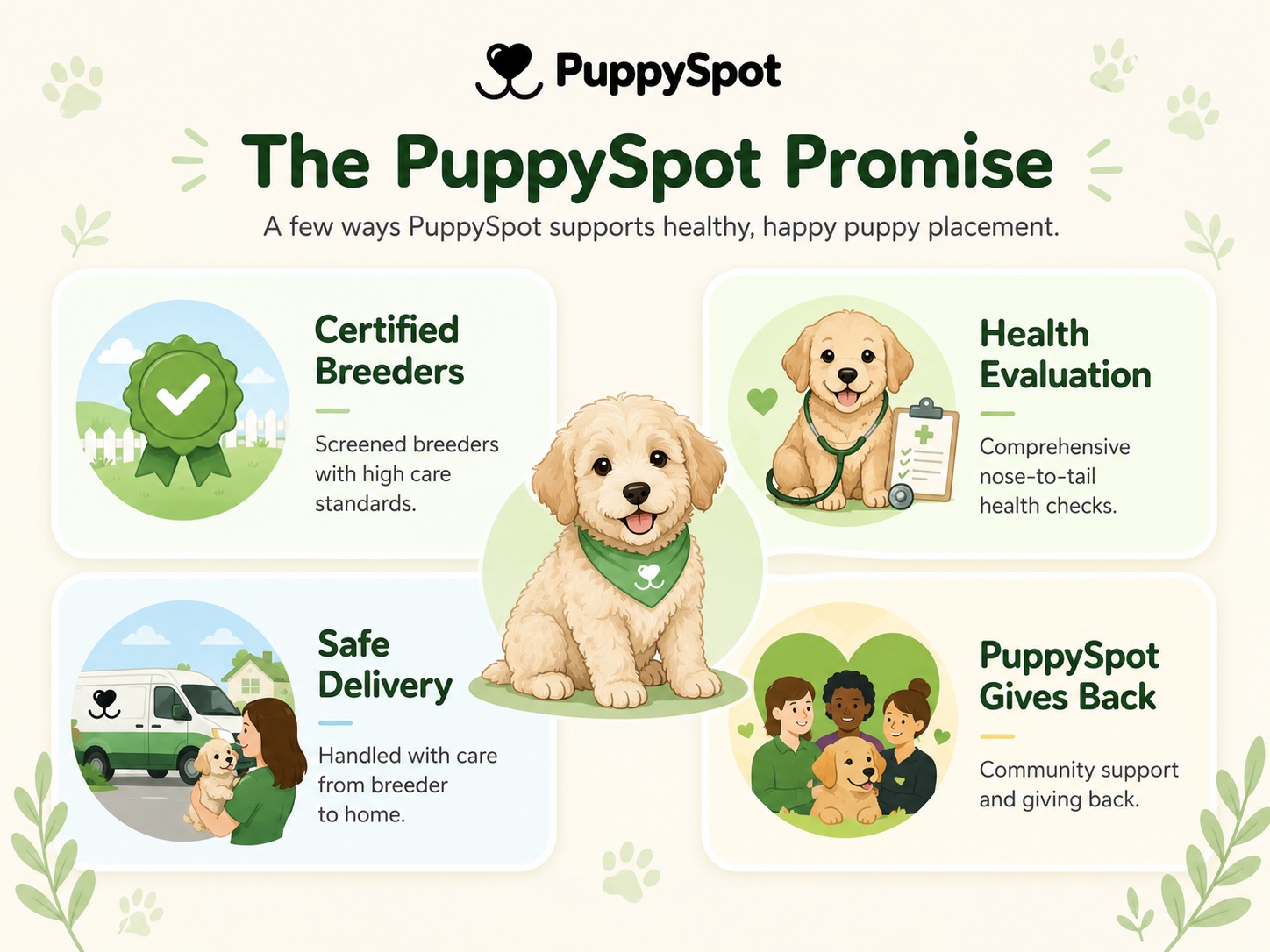 PuppySpot review — certified breeders, health evaluation, safe delivery, and community support promise
