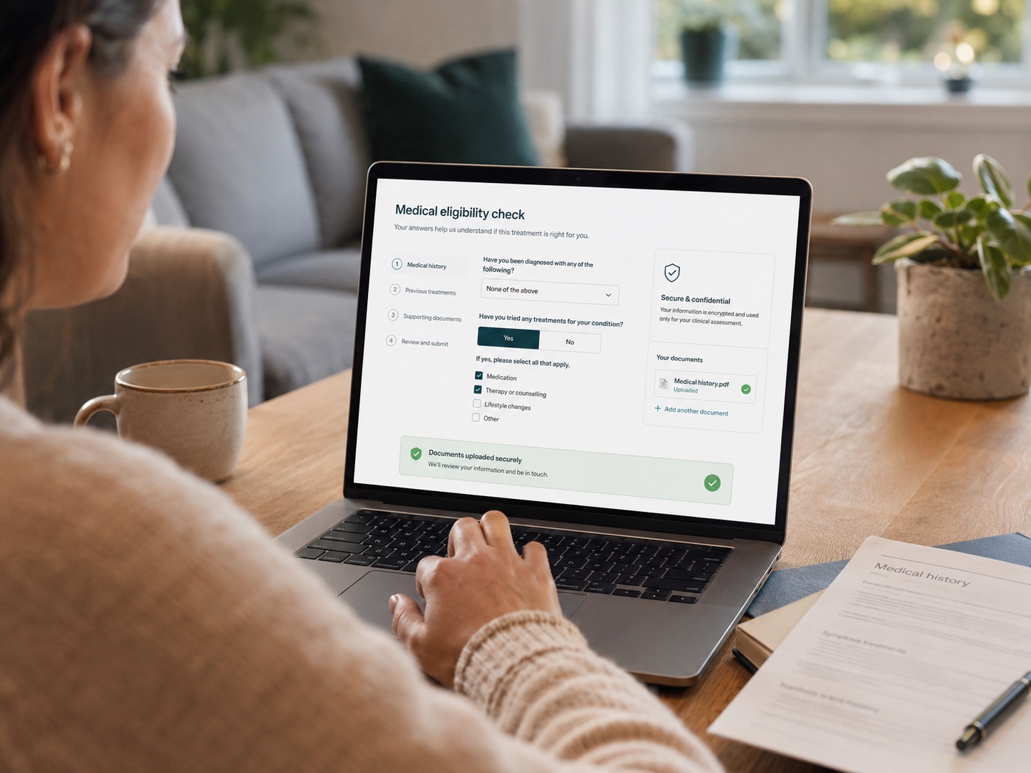 Releaf review — online eligibility form and secure medical-record check on a smartphone
