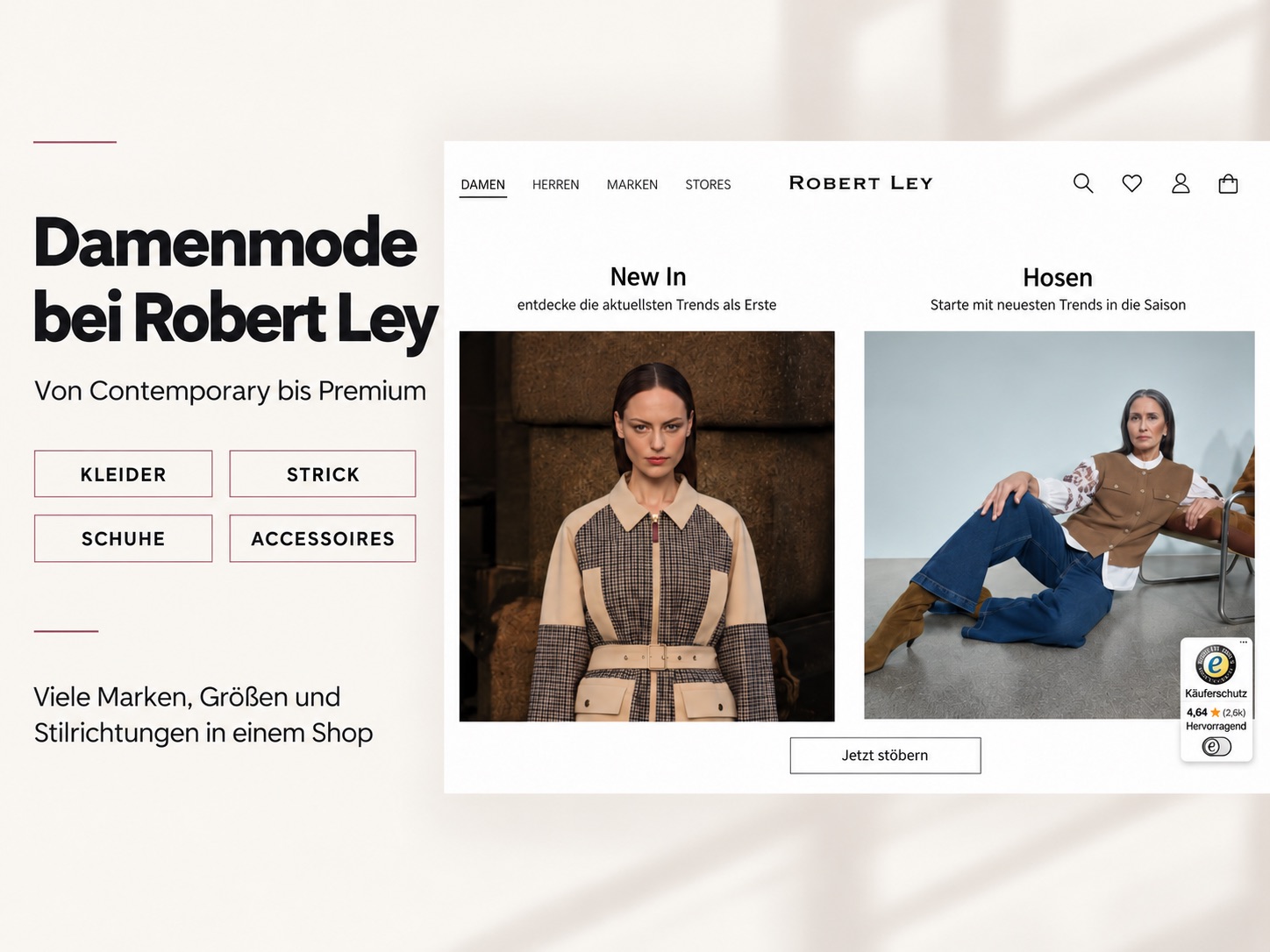 Robert Ley Damenmode mit verschiedenen Premium- und Contemporary-Marken im Onlineshop