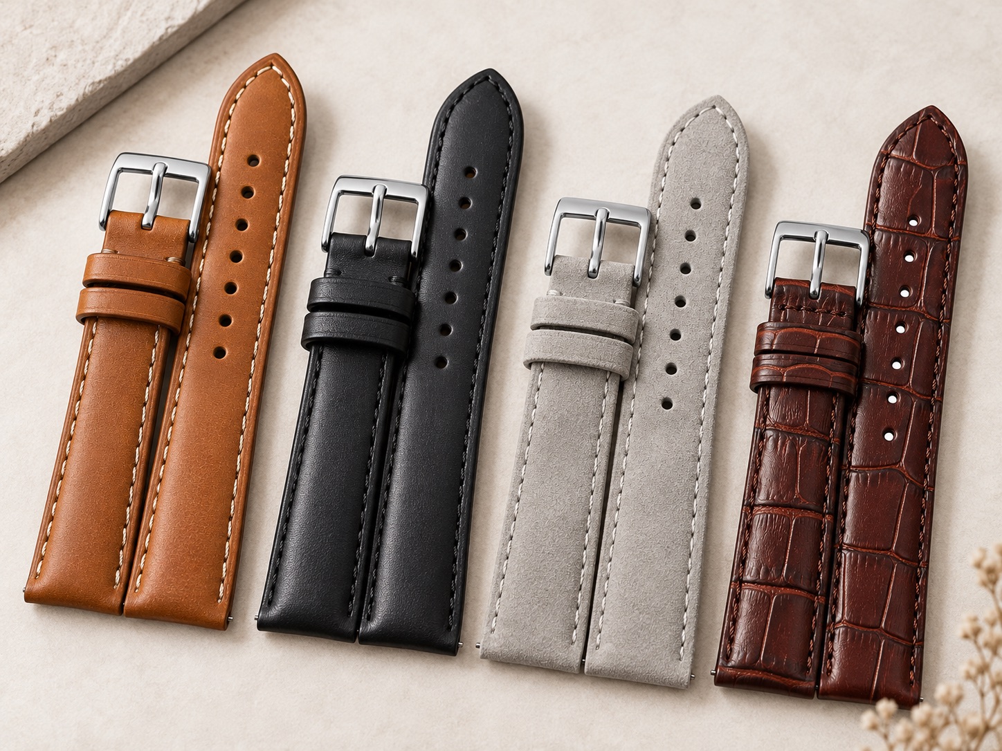 StrapsCo leather watch bands in classic, vintage, suede, and textured finishes