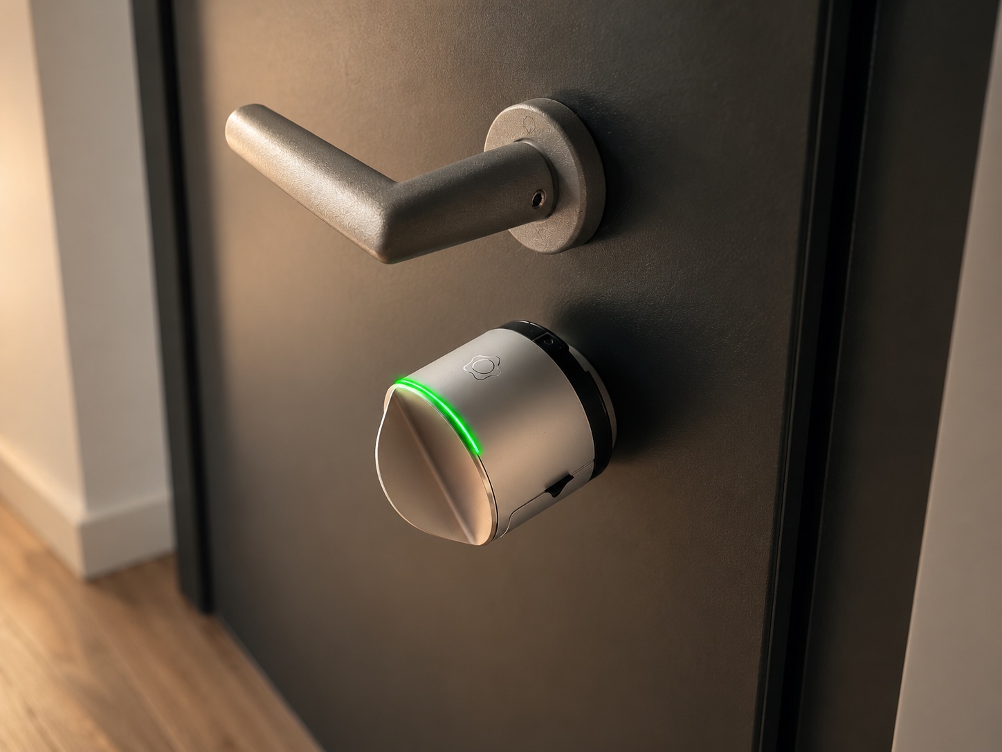 Verisure LockGuard smart lock installed on a front door as part of a monitored home alarm