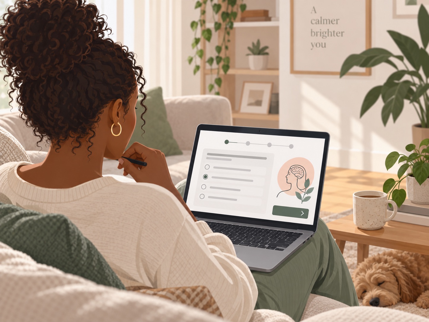Woman completing a Voy ADHD assessment through an online video consultation and questionnaire