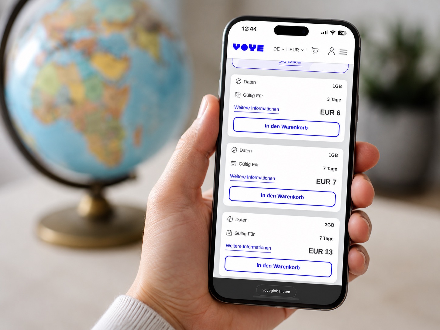 Globale Voye eSIM für Reisen in verschiedene Länder und Regionen