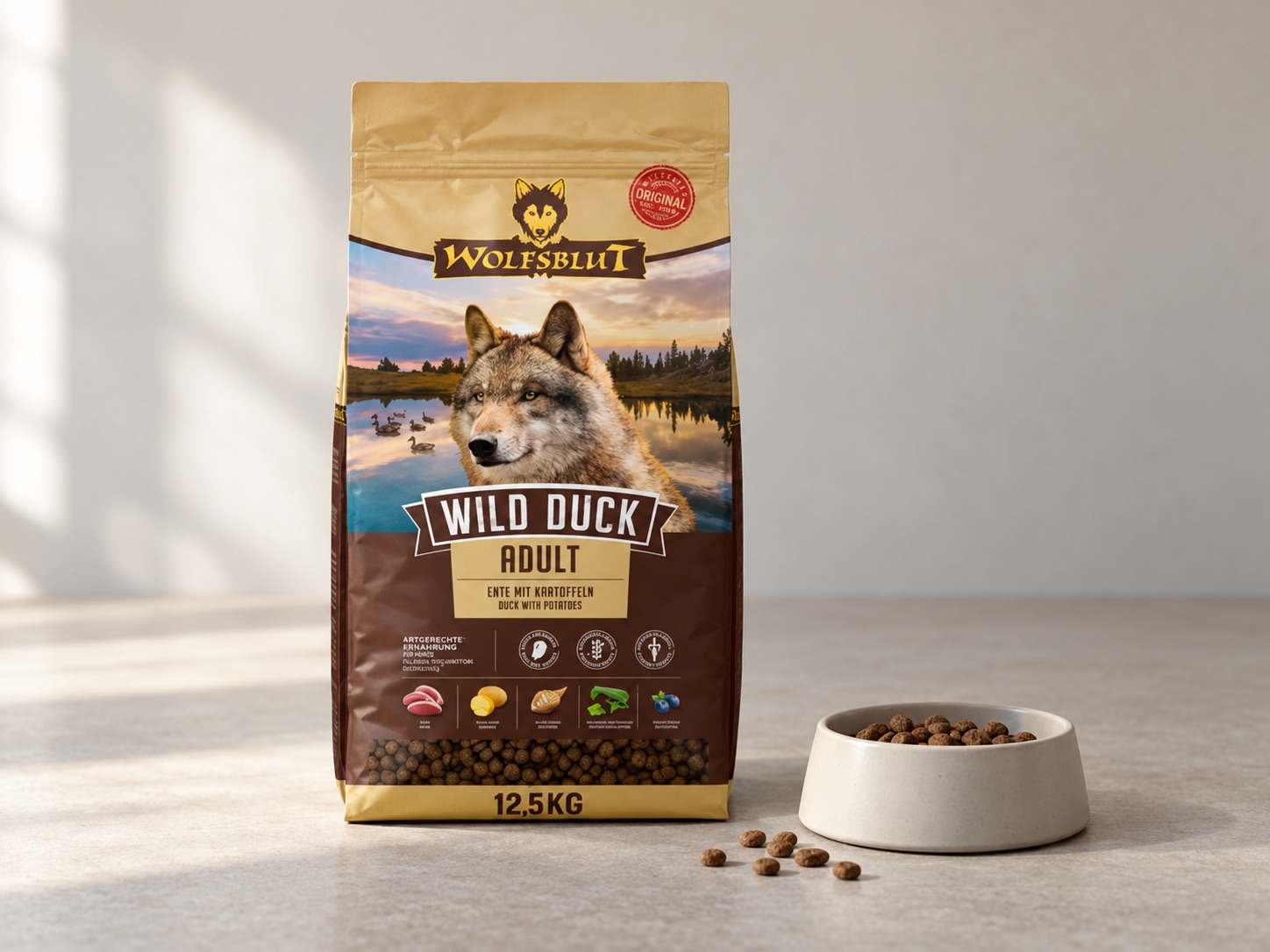 Wolfsblut Wild Duck Adult Trockenfutter mit Ente und Kartoffeln im Futtersack